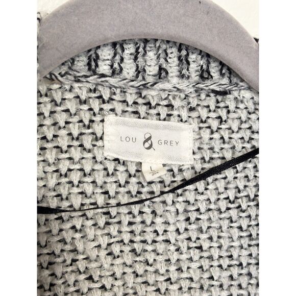 Lou & Grey Open Front Cardigan Large Gray Marled Cozy Knit Draped Sweater - Picture 2 of 6